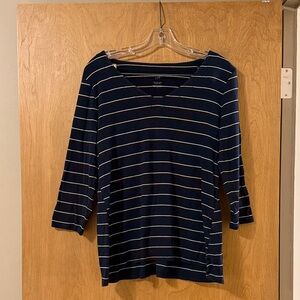 J. Jill Navy and White Striped 3/4 Sleeve Top